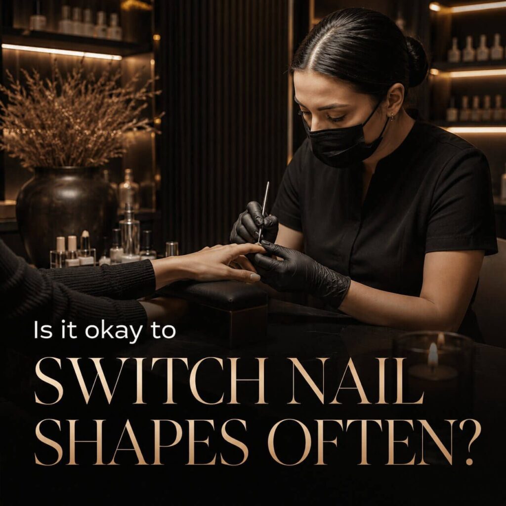 Different nail shapes including almond, square, and coffin nails created at Vidao Nails & Day Spa in Houston, TX.